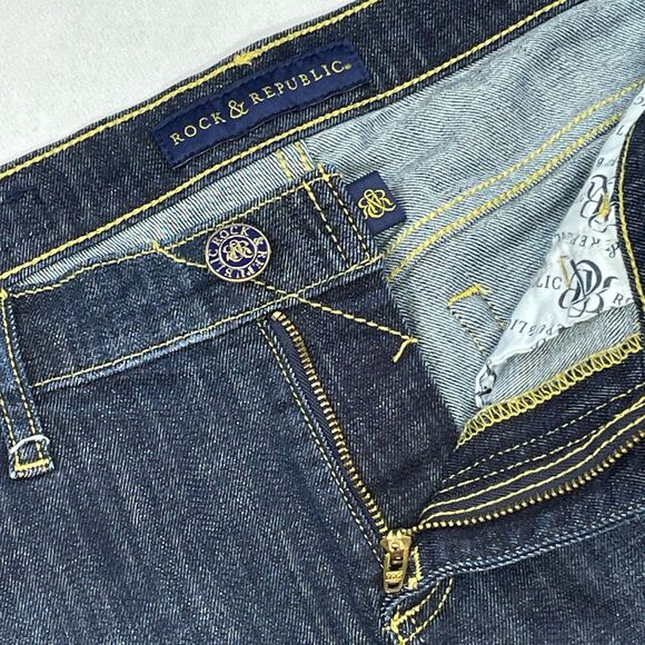 ~ Rock & Republic 8 Jean Shorts Cut Off Mid Rise Dark Wash Hula Denim Blue - Picture 13 of 14